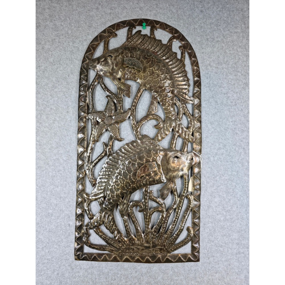 Edouard Dieudonne Haitian Metal Wall Art Fish Starfish Sculpture Signed 24x12